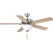 5-Blade 52" Ceiling Fan with White Etched Light Kit in Brushed Nickel