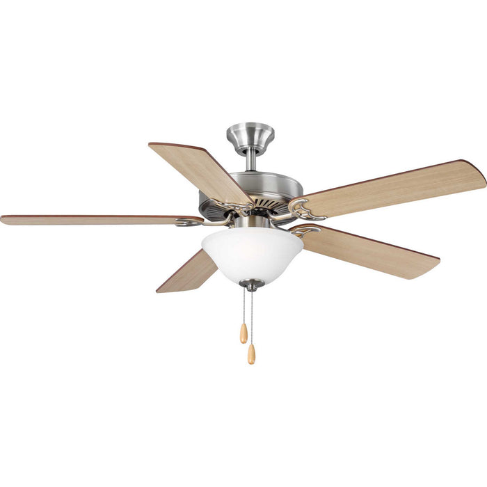 5-Blade 52" Ceiling Fan with White Etched Light Kit in Brushed Nickel