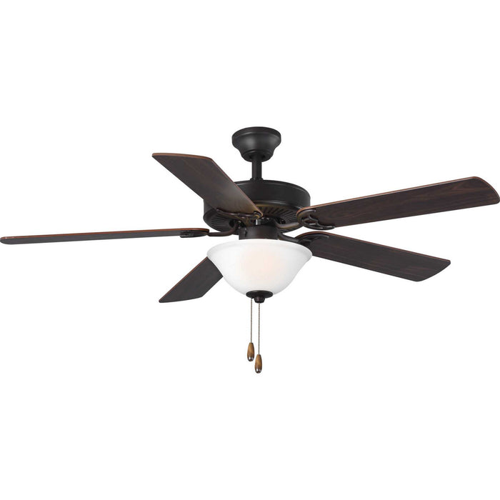 5-Blade 52" Ceiling Fan with White Etched Light Kit in Architectural Bronze