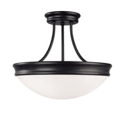 3 Light Semi-Flush in Matte Black with White Glass