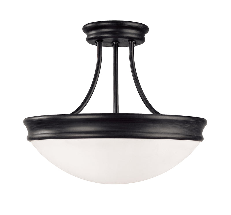 3 Light Semi-Flush in Matte Black with White Glass