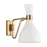 Joan 1-Light Swing Arm Sconce in Matte White / Burnished Brass