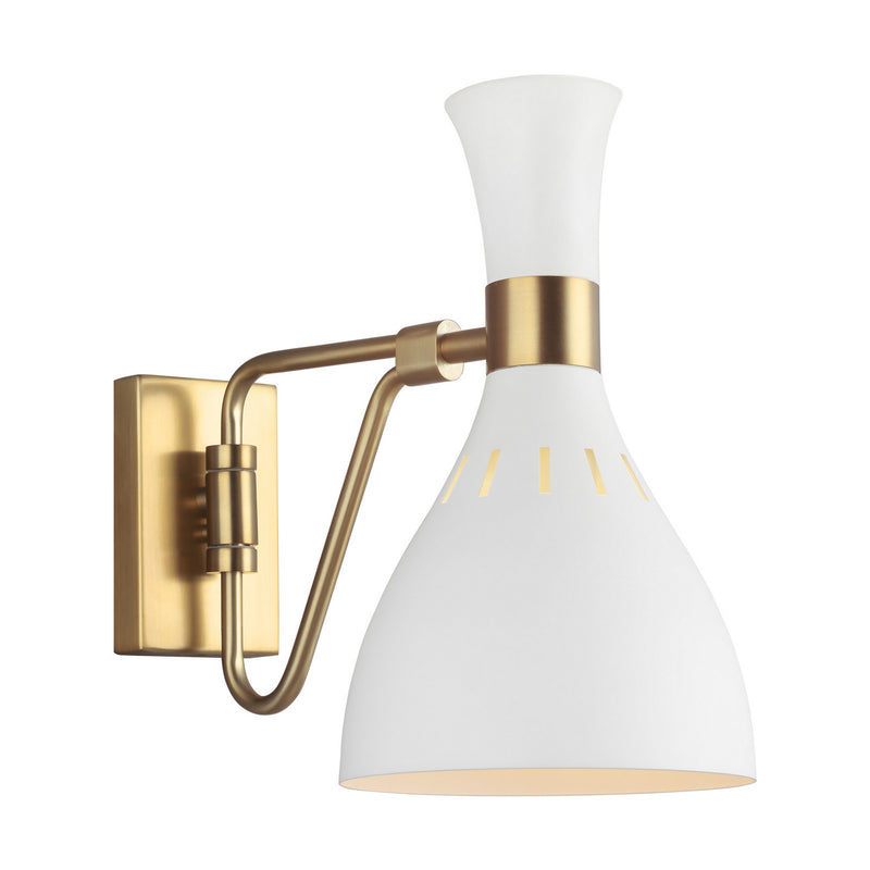 Joan 1-Light Swing Arm Sconce in Matte White / Burnished Brass