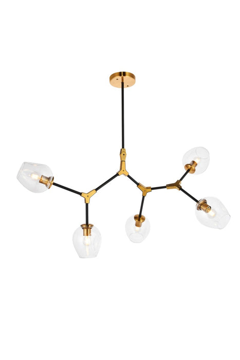 Cavoli 5-Light Pendant in Light Antique Brass & Flat Black