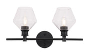 Gene 2-Light Wall Sconce in Black & Clear Glass
