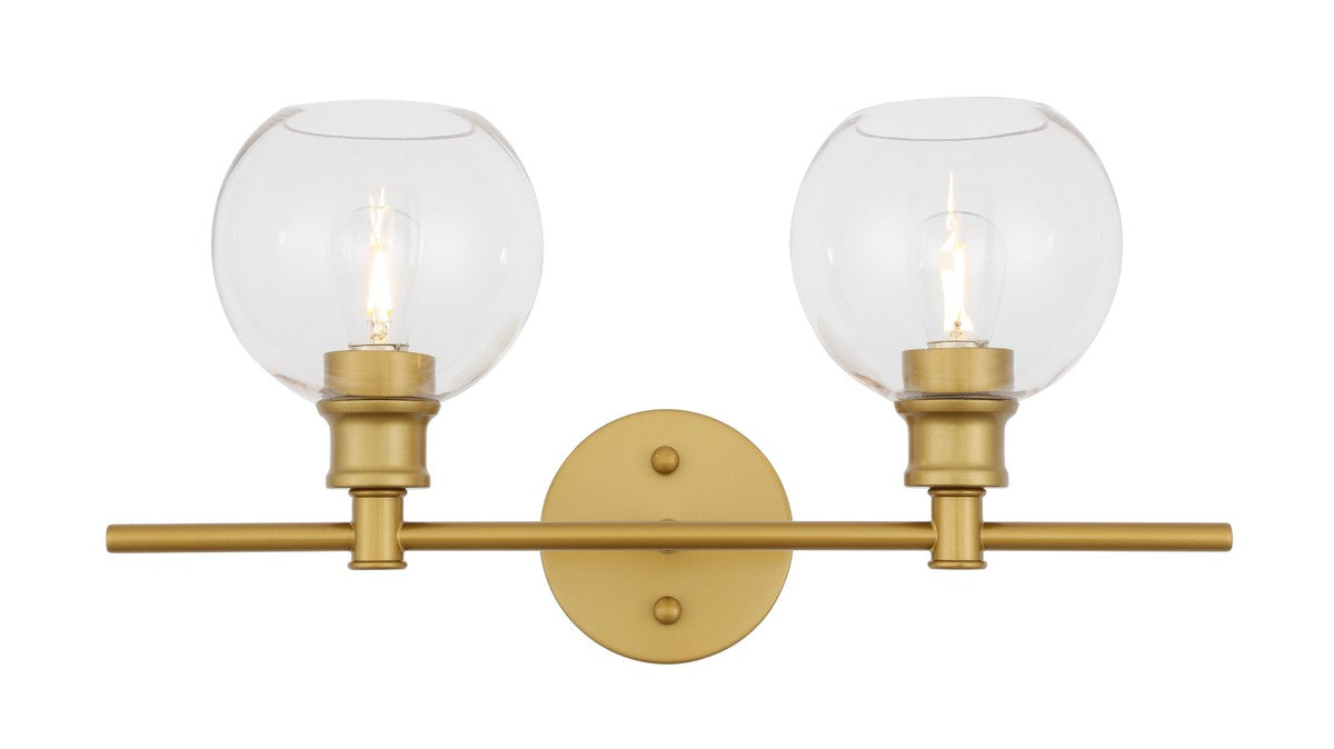 Collier 2-Light Wall Sconce in Brass & Clear Glass