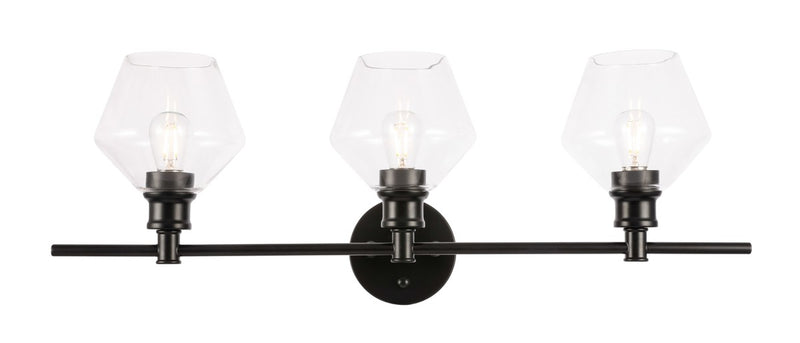 Gene 3-Light Wall Sconce in Black & Clear Glass