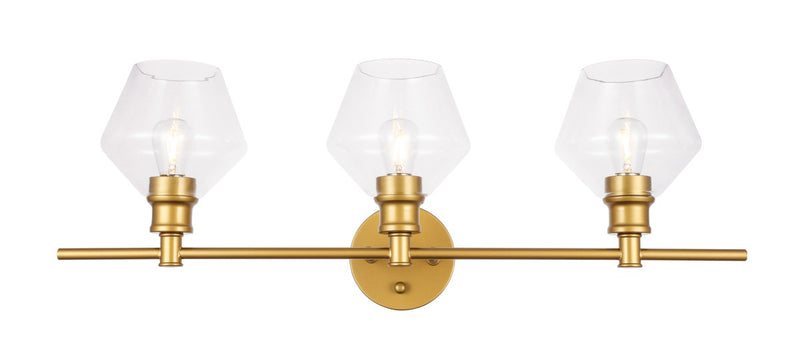 Gene 3-Light Wall Sconce in Brass & Clear Glass