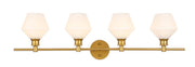 Gene 4-Light Wall Sconce in Brass & Frosted White Glass
