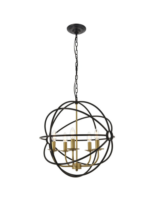 Octavia 5-Light Pendant in Brass & Dark Brown