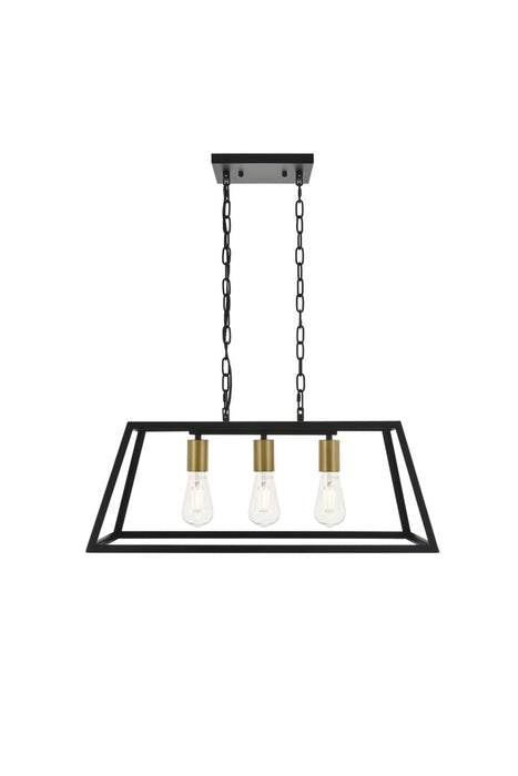 Resolute 3-Light Pendant in Brass & Black