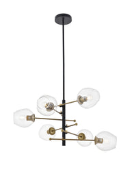 Paragon 6-Light Pendant in Matte Black & Brass & Clear