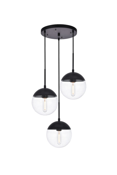 Eclipse 3-Light Pendant in Black & Clear