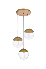 Eclipse 3-Light Pendant in Brass & Clear