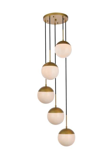 Eclipse 5-Light Pendant in Brass & Frosted White
