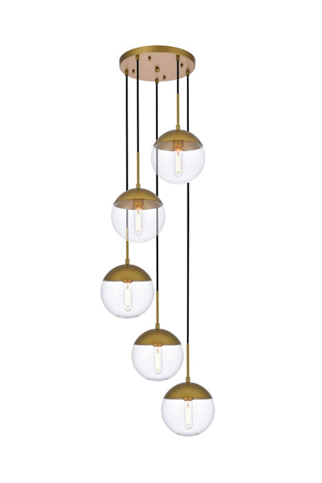 Eclipse 5-Light Pendant in Brass & Clear