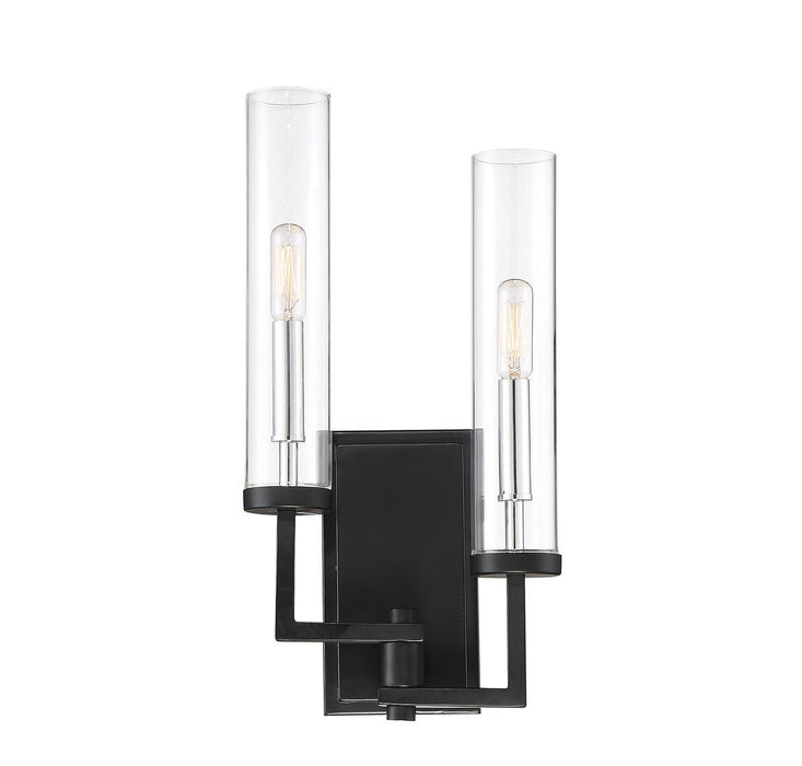 Folsom 2-Light Sconce in Matte Black with Polished Chrome Accents