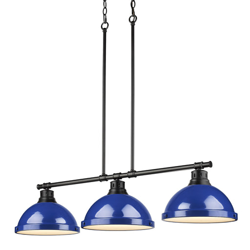 Duncan 3 Light Linear Pendant in Black with a Blue Shades