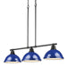 Duncan 3 Light Linear Pendant in Black with a Blue Shades