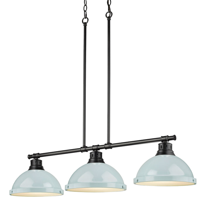Duncan 3 Light Linear Pendant in Black with a Seafoam Shades