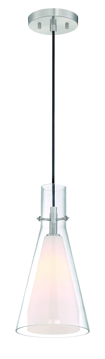 Taper 1 Light Pendant in Brushed Nickel with Clear Outer Glass
