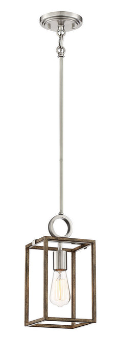 Country Estates 1-Light Pendant in Sun Faded Wood with Brushed Nickel