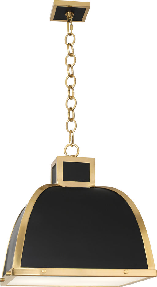 Ranger Pendant in Matte Black Painted Finish with Square Printed White Glass Diffuser