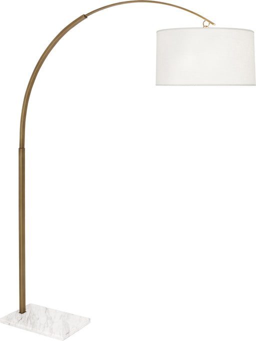 Archer Floor Lamp in Warm Brass Finish with White Brussels Linen Shade - Lamps Expo
