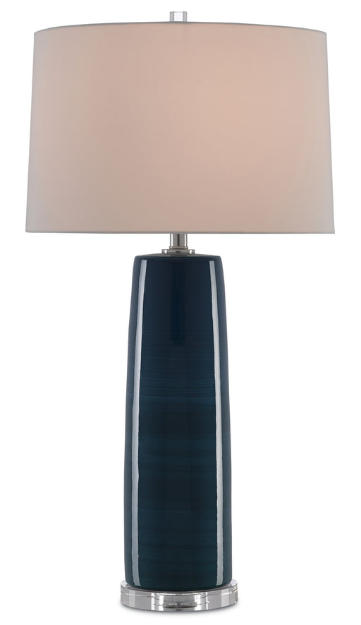 Azure 1 Light Table Lamp in Navy & Polished Nickel with Gray Birch Silk Shade
