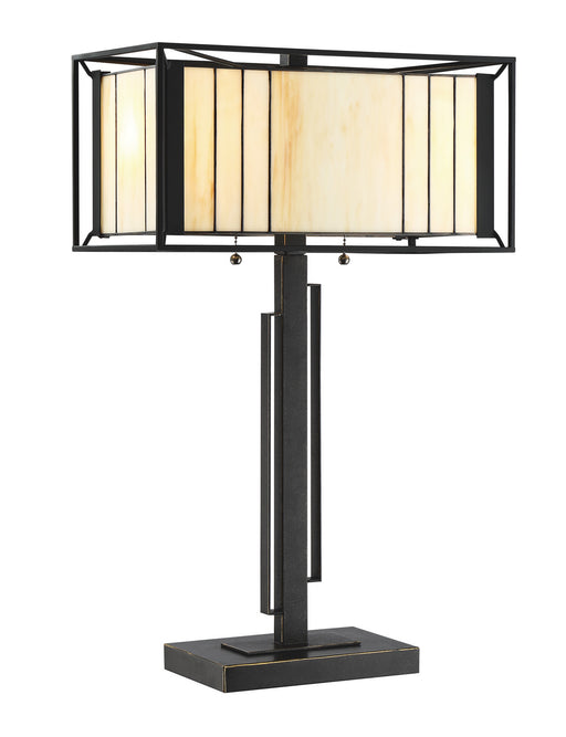 Lanton Table Lamp in Dark Bronze Tiffany Glass Shade, E27 G 60Wx2