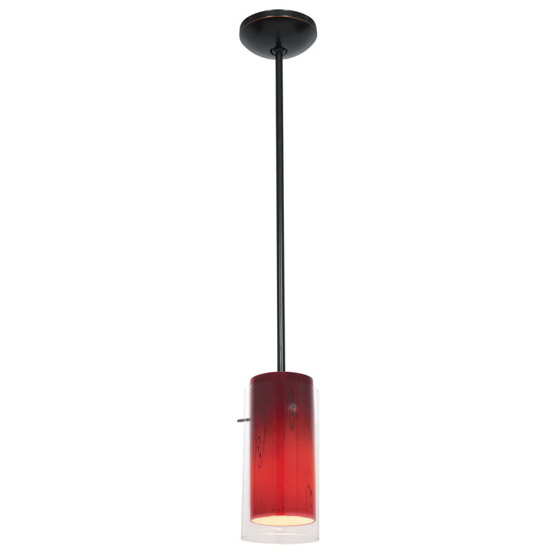 Glass`n Glass Cylinder 1-Light Pendant in Oil Rubbed Bronze Finish