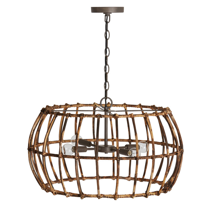 Sanibel Four Light Pendant in Blazed Rattan and Nordic Grey