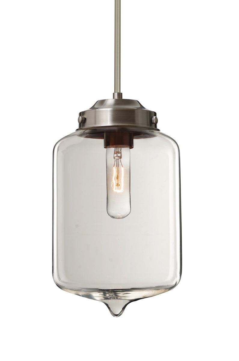 Olin 1 Light 120V Stem Pendant in Satin Nickel with Clear Glass Shade