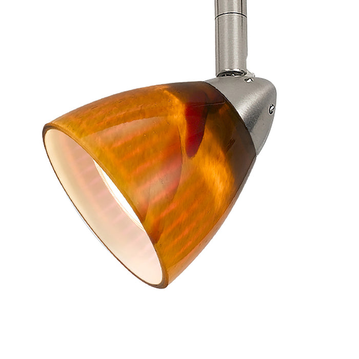 4 87" Tall Serpentine Track Head with Shade in Brushed Steel with Amber Spot Glass - Lamps Expo