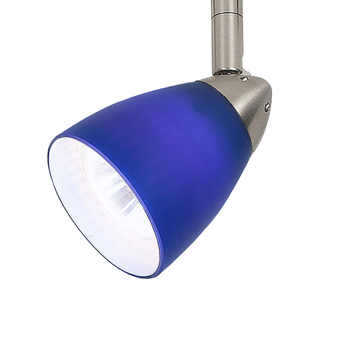 4 87" Tall Serpentine Track Head with Shade in Brushed Steel with Blue Glass - Lamps Expo