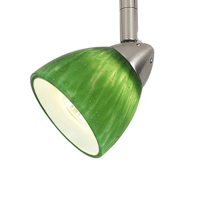 4 87" Tall Serpentine Track Head with Shade in Brushed Steel with Green Fire Glass - Lamps Expo