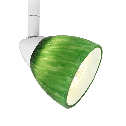 4 87" Tall Serpentine Track Head with Shade in White with Green Fire Glass - Lamps Expo