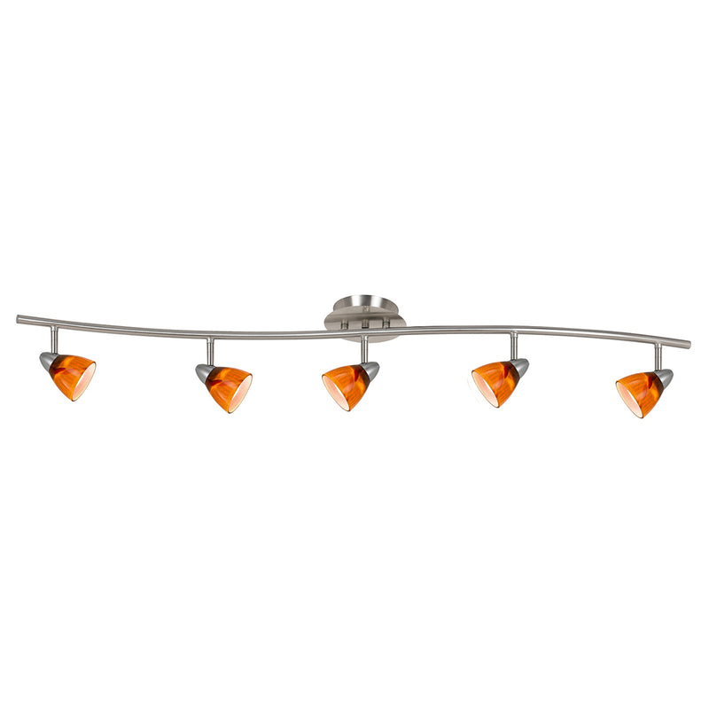 5-Light Pendant in Brushed Steel with Amber Spot Glass - Lamps Expo
