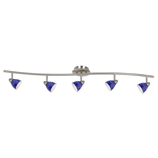 5-Light Pendant in Brushed Steel with Blue Spot Glass - Lamps Expo