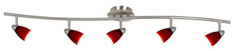 5-Light Pendant in Brushed Steel with Blood Red Glass - Lamps Expo