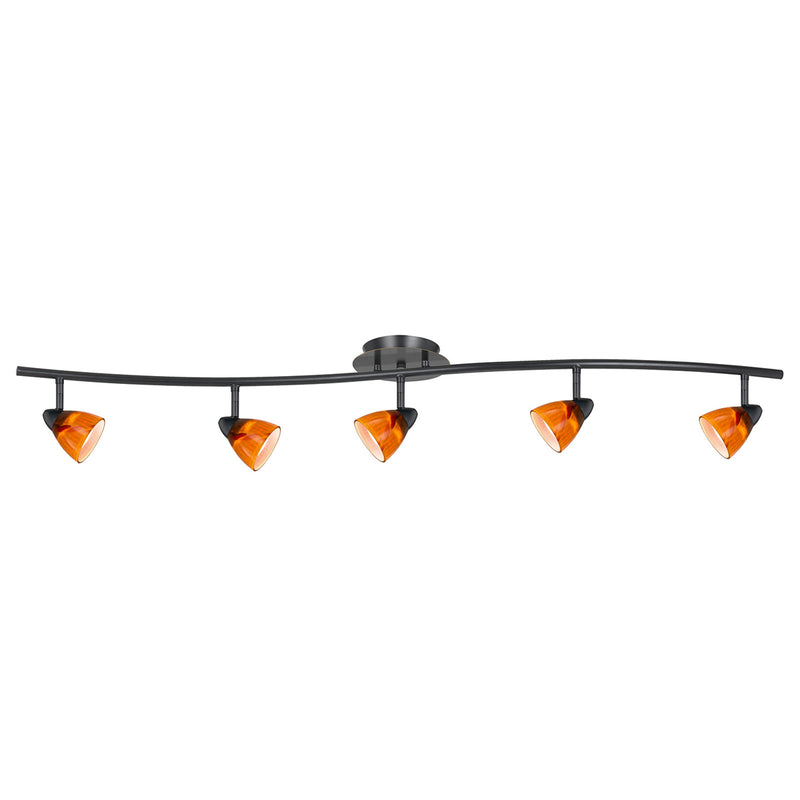 5-Light Pendant in Dark Bronze with Amber Spot Glass - Lamps Expo