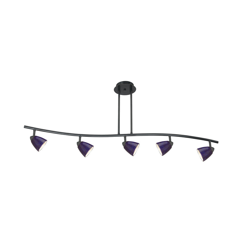 5-Light Pendant in Dark Bronze with Blue Spot Glass - Lamps Expo