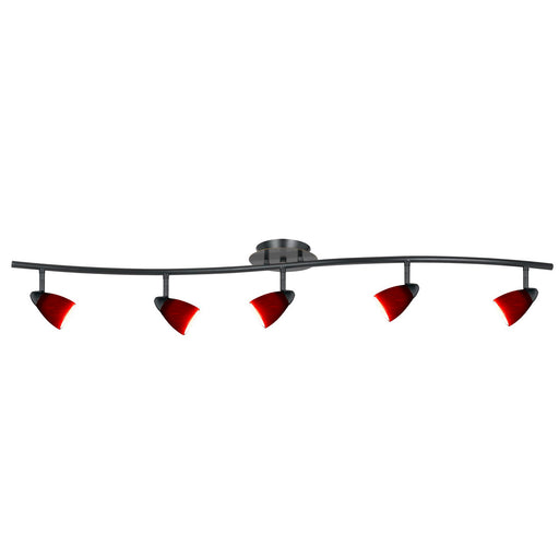 5-Light Pendant in Dark Bronze with Blood Red Glass - Lamps Expo