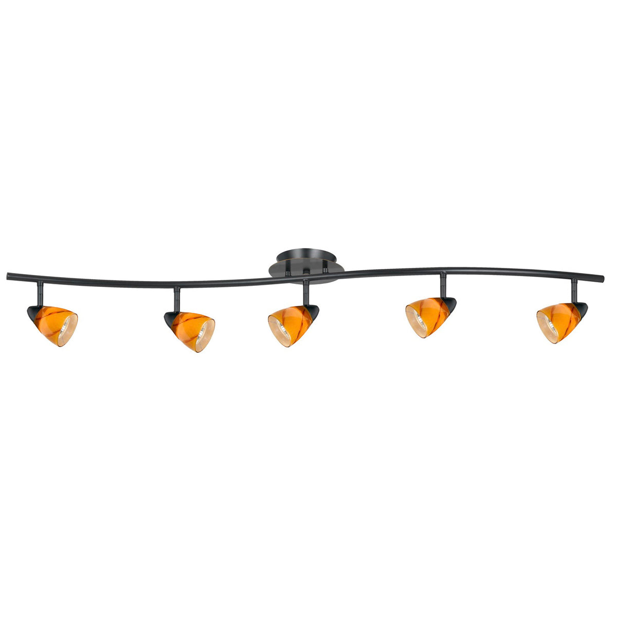 5-Light Pendant in Dark Bronze with Yellow Amber Spot Glass - Lamps Expo