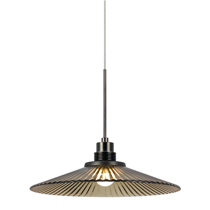 1-Light Pendant in Brushed Steel/Oil Rubbed Bronze with Amber Glass - Lamps Expo