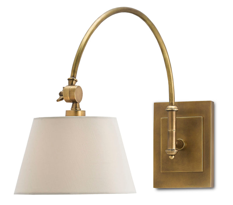 Ashby 1-Light Wall Sconce in Antique Brass with Eggshell Shantung Shade - Lamps Expo