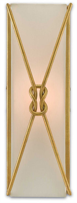 Ariadne 1-Light Wall Sconce in Contemporary Gold Leaf with Off-White Shantung Shade - Lamps Expo