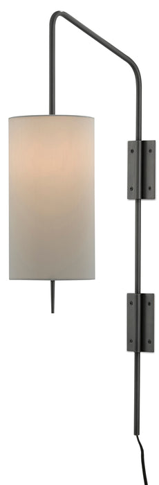 Tamsin 1-Light Wall Sconce in Oil Rubbed Bronze with Off-White Shantung Shade - Lamps Expo