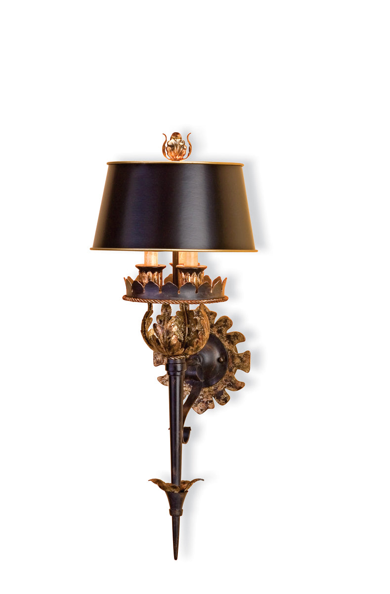 Duke 3-Light Wall Sconce in Zanzibar Gold Leaf & Zanzibar Black with Zanzibar Black Metal Shade - Lamps Expo