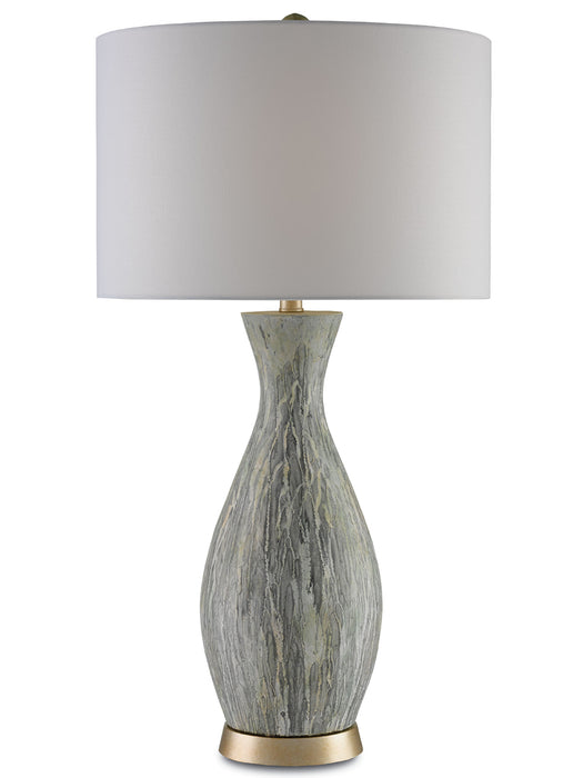 Rana 1-Light Table Lamp in Light Green & White & Silver Leaf with Blanco Linen Shade - Lamps Expo